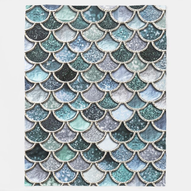 Silver Metal Foil Glitter Mermaidscales Scales Fleece Blanket (Front)