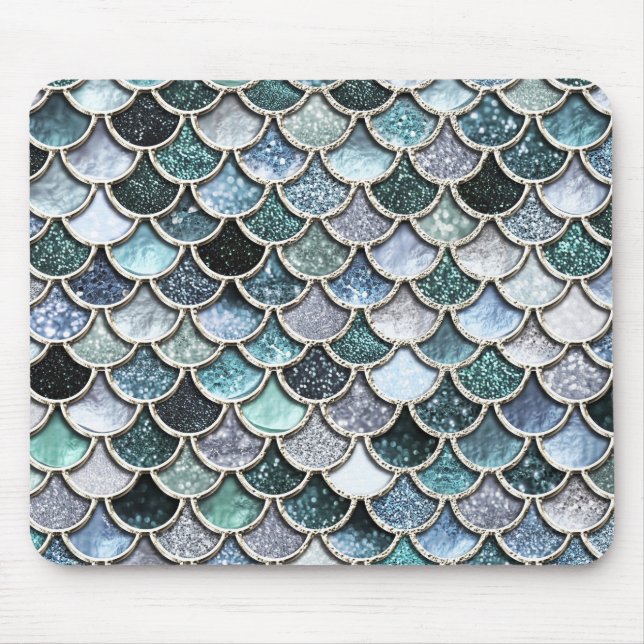 Silver Metal Foil Glitter Mermaidscales Scales Mouse Mat (Front)