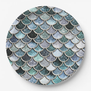 Silver Metal Foil Glitter Mermaidscales Scales Paper Plate