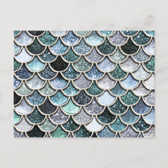 Silver Metal Foil Glitter Mermaidscales Scales Postcard (Front)