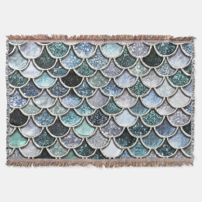 Silver Metal Foil Glitter Mermaidscales Scales Throw Blanket (Front)