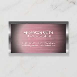 Silver Metal Frame   Pink Metal Background Business Card