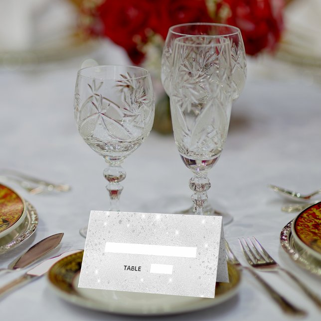 Silver metal glitter wedding place card (Creator Uploaded)
