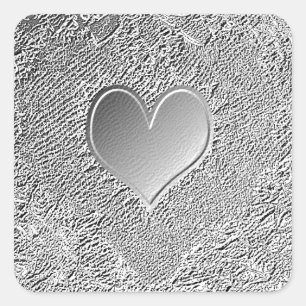 Silver Metal Heart Square Sticker