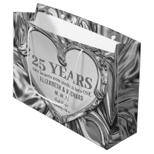 Silver Metal Heart Wedding Anniversary Large Gift Bag
