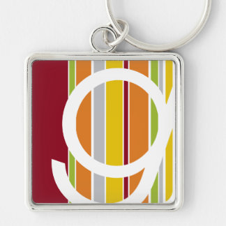 Silver metal keychain with purpl SCD logo on white