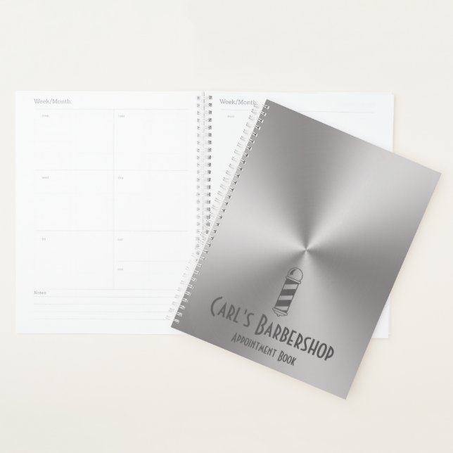 Silver Metal Look Barbershop Appointment Book Planner (Display)
