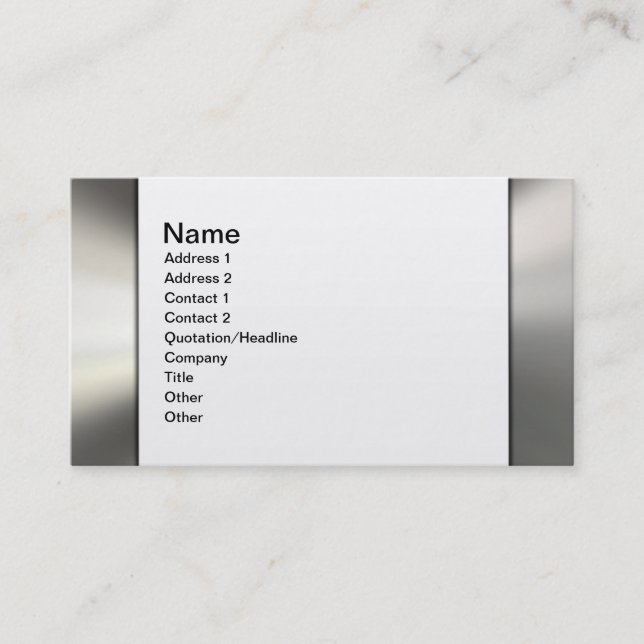Silver Metal Look Border On White Business Cards (Front)