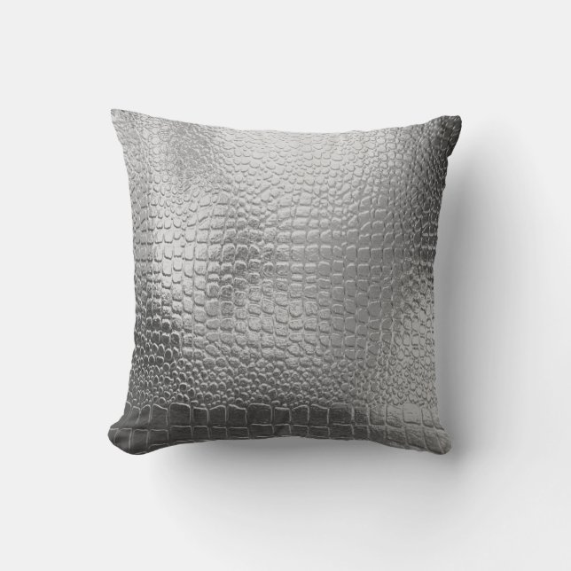 Silver Metal Look Snakeskin Exotic pattern Throw Cushion (Front)
