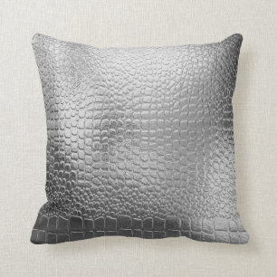 Silver Metal Look Snakeskin Exotic pattern Throw Cushion