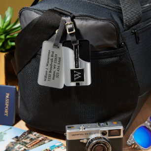 Silver Metal Masculine Monogram Executive Style Luggage Tag