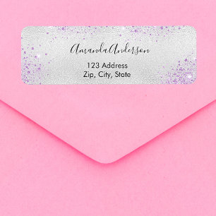 Silver metal purple glitter dust return address