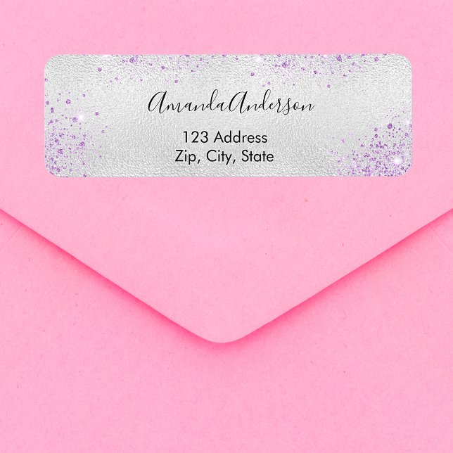 Silver metal purple glitter dust return address (Creator Uploaded)