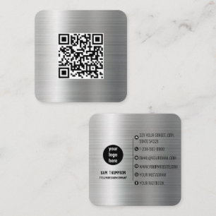 Silver Metal QR Code Business Logo Business Card