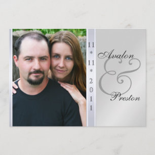 Silver Metal Side Damask Photo Wedding Invitation
