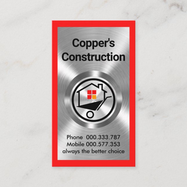 Silver Metal Works Construction Building Business Card (Front)