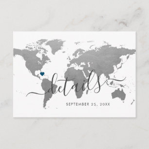 Silver Metal World Map Hotel Travel Information Enclosure Card