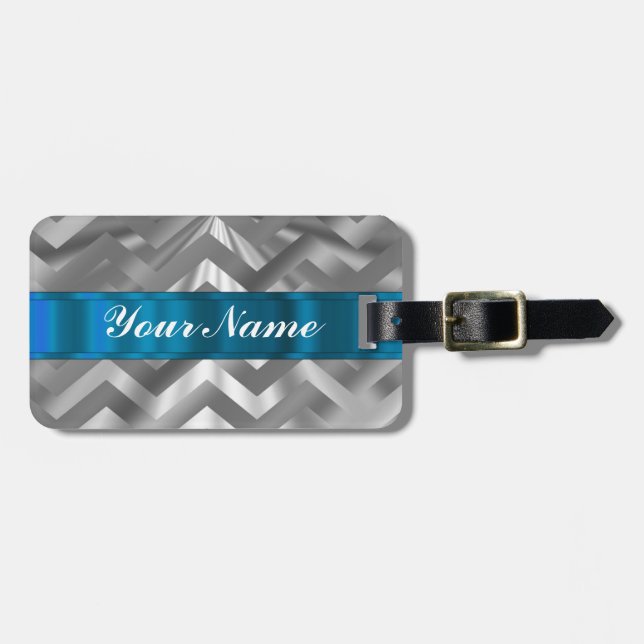 Silver metalic  looking chevron luggage tag (Front Horizontal)