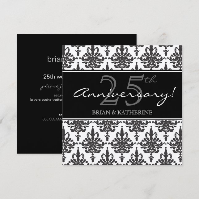 Silver Metallic 25th Wedding Anniversary Party Invitation (Front/Back)