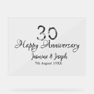 Silver Metallic 30th Happy anniversary add name Acrylic Sign