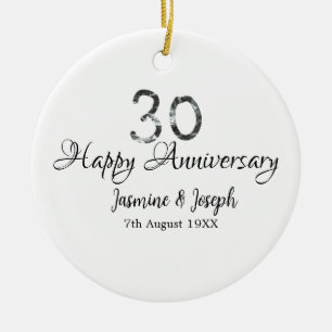 Silver Metallic 30th Happy anniversary add name Ceramic Tree Decoration
