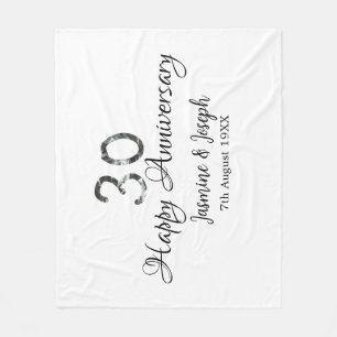 Silver Metallic 30th Happy anniversary add name Fleece Blanket