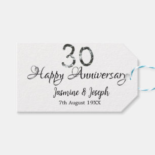 Silver Metallic 30th Happy anniversary add name Gift Tags