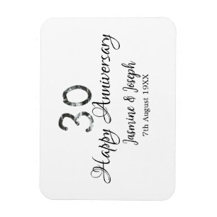 Silver Metallic 30th Happy anniversary add name Magnet