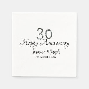 Silver Metallic 30th Happy anniversary add name Napkin