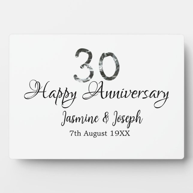 Silver Metallic 30th Happy anniversary add name Plaque (Front)