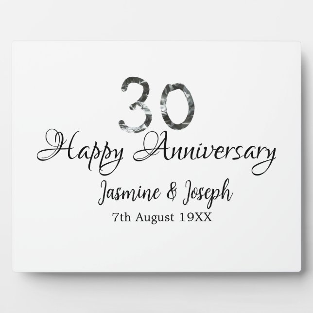 Silver Metallic 30th Happy anniversary add name Plaque (Front)