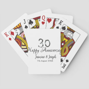 Silver Metallic 30th Happy anniversary add name Playing Cards