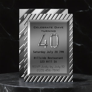 Silver Metallic 40th Birthday Invitation