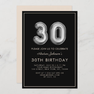 Silver Metallic Ballon Number 30th Birthday Frame  Invitation