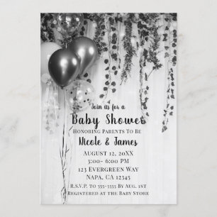 Silver Metallic Balloons Rustic Ivy Baby Shower Invitation
