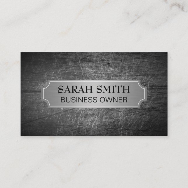 Silver Metallic Banner | Grungy Scratched Metal Business Card (Front)