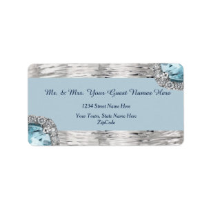 Silver Metallic Blue Diamond Address  Label