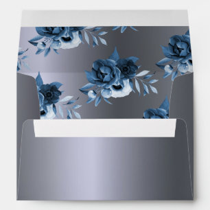 Silver metallic blue florals glam winter wedding envelope