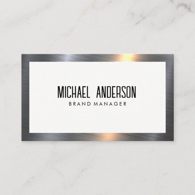 Silver Metallic Border | White Background Business Card (Front)