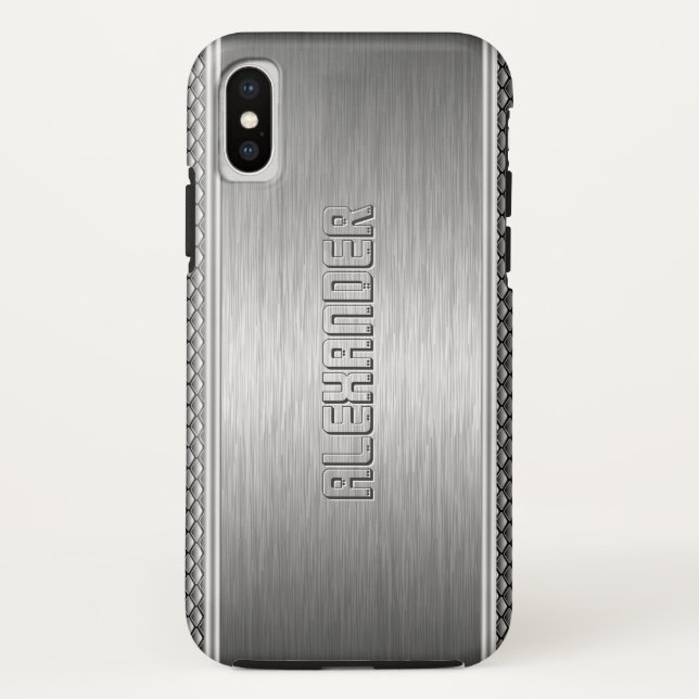 Silver Metallic Brushed Aluminium Geometric Accent Case-Mate iPhone Case (Back)