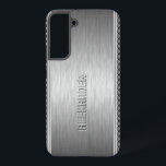 Silver Metallic Brushed Aluminium Geometric Accent Samsung Galaxy Case<br><div class="desc">Silver grey metallic background,  simple brushed aluminium look with silver grey geometric stripes pattern accents: custom and optional monogram.</div>