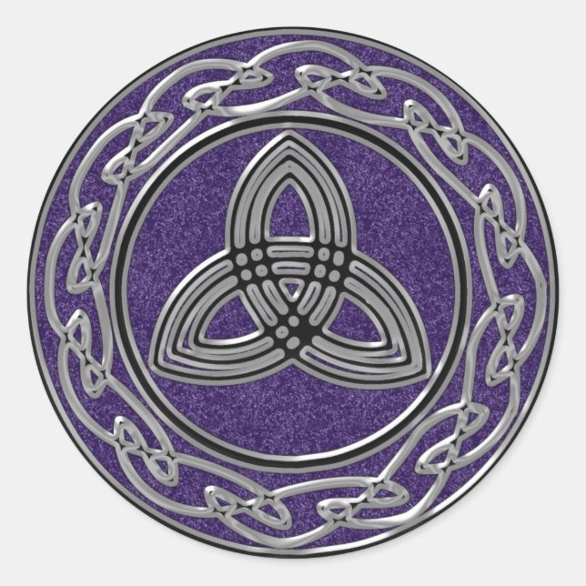Silver Metallic Celtic Wheel Knots and Trinity Classic Round Sticker (Front)