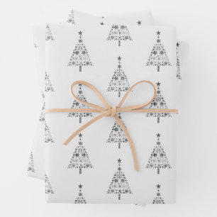 silver metallic christmas tree stylish chic wrapping paper sheet