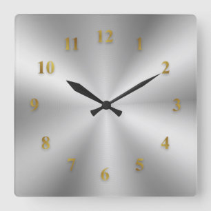 Silver Metallic Clock with Golden Numbers