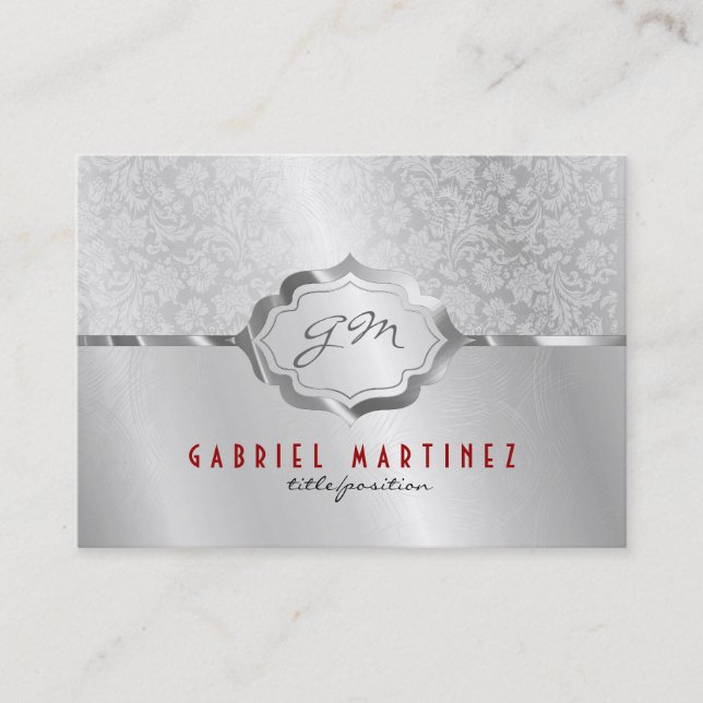 Silver Metallic Design & Stainless Steel Look Business Card (Front)