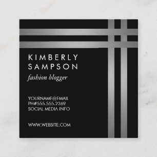 Silver Metallic Double Trim BW Square Business Card