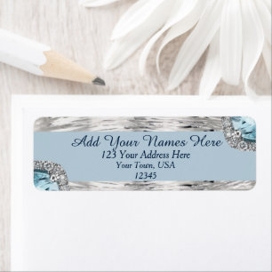 Silver Metallic Dusty Blue Diamond Return Address