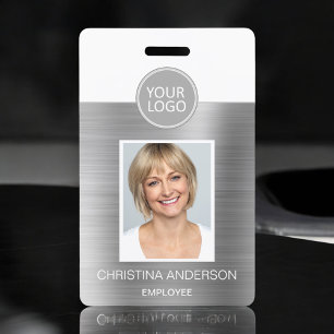 Silver Metallic Employee Name Logo Photo Corporate ID Badge