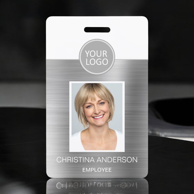 Silver Metallic Employee Name Logo Photo Corporate ID Badge (Creator Uploaded)