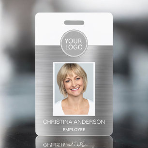Silver Metallic Employee Name Logo Photo Corporate ID Badge